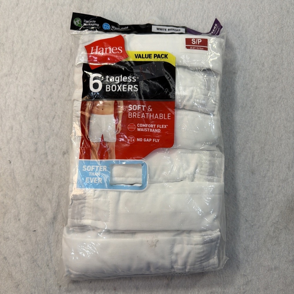 Hanes Boxers Mens S White Tagless Comfort Flex Waistband No Gap Fly 6 Pack NWT